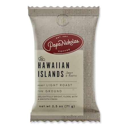 Papanicholas Coffee Coffee, Hawaiian Island, 2.5 oz., PK18, Hawaiian Islands Blend, Fraction Pack, Regular, Coffee 25181